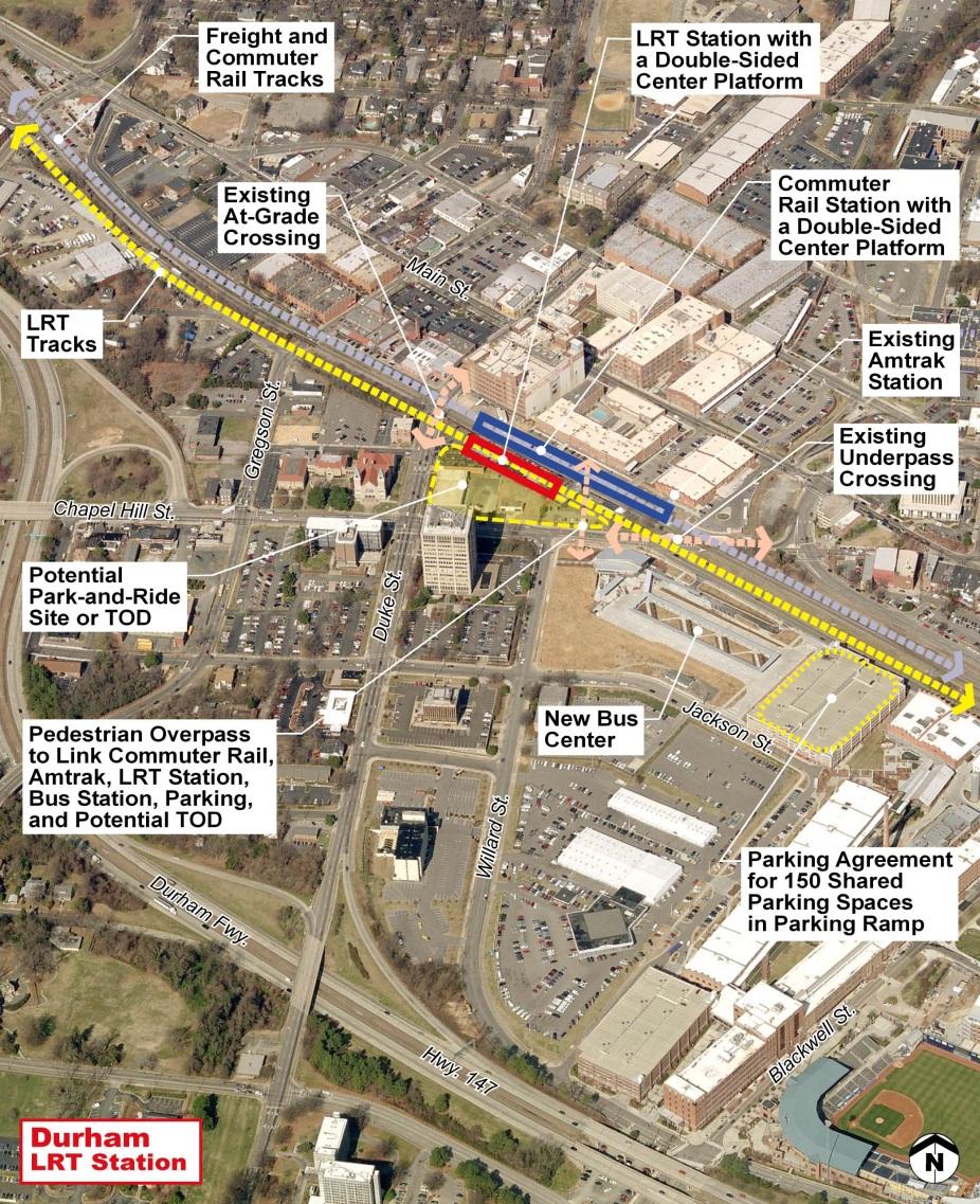 Durham Station The Durham Station would be part of a multi-modal transit complex located adjacent to the Amtrak and Commuter Rail Stations and across the street from the Durham Station Transportation