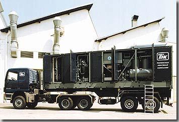 Nitrogen Compound Compressor Systems Truck-mounted nitrogen unit LMF 47-20/250 D with HP compressor VC-3221 W 25 and nitrogen (air)/air heat exchanger, driven by 12 cyl.