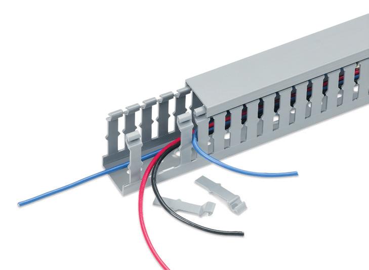Narrow slot wiring duct Designed to fit the spacing of high-density terminal blocks.
