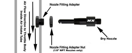 MOUNTING THE NOZZLE: (NXD4000) 1. Remove the air inlet tube. Drill a 9/16 hole in the location you have chosen for the nozzle placement.