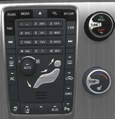 How do I navigate in the infotainment system? Press RADIO, Media, My CAR, NAV* or TEL on the center console to select a mode.