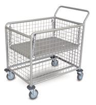 Dry Linen Trolley Mesh sided basket Spring loaded base Corner buffers and push handle Powder coated steel finish 125mm