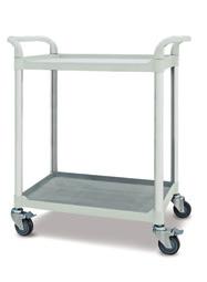 Service & Equipment Service Cart - 2 Shelf 2 x Polypropylene shelves and handles 4 x Aluminium frames 4 x 100mm Castors, 2 locking Also available: DB0120 Includes side panels on 3 sides (not shown)