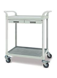 **Overall height includes castors Service Cart - 2 Shelf & 2 Drawers 2 x Polypropylene shelves and handles 4 x Aluminium frames 4 x 100mm Castors, 2 locking 2 x Drawers W285 wide x L390mm Also