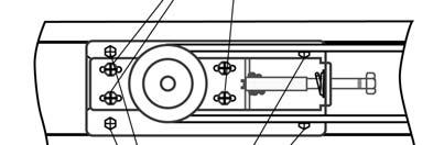 2.5.3 Belt tension adjustment 1) Pull the tension wheel device the left to keep the belt tight and then fasten the four track-pressing bolts. 2) Loosen the four bolts on the wheel plate.