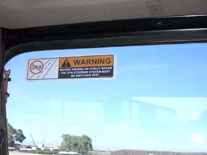 Warning Label Installation Warning Label Installation Install the Warning label on the cab window in a position that is easy to read and does not obstruct the driver s view of the road or surrounding