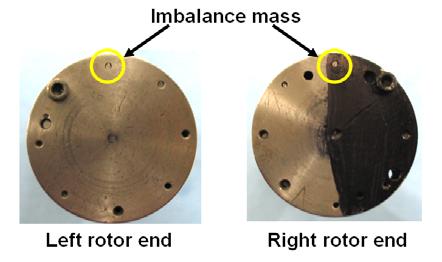 (a) In phase imbalance, U(A1), U(A2), U(A3) (b) Out of phase imbalance, U(B1), U(B2), U(B3) Fig. 7 Locations of imbalance masses at end faces of rotor.