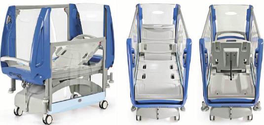 FAVERO HORIZON 300 Paediatric Hospital Cot Paediatric bed with two section platform, with Plexiglas siderails, monocoque molded section platform.