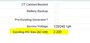 Existing PV System If there is an existing PV system at the premise, must check the box noting Existing PV System on the Systems Details stage Must also enter in the Existing DG Size (AC kw) so