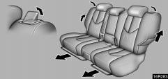 COMFORT ADJUSTMENT REAR SEATS Sliding and reclining rear seats 16R283 CAUTION To reduce the risk of sliding under the lap belt during a collision, avoid reclining the seatback any more than needed.