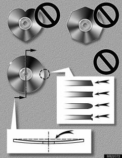 AUDIO Your automatic changer cannot play special shaped or low quality compact discs such as those shown here.