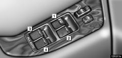 SWITCHES POWER WINDOW SWITCHES 12R011e 12L010 1 For driver s window 2 For front passenger s window 3 For left rear window 4 For right rear window To raise or lower the windows, use the switch on each