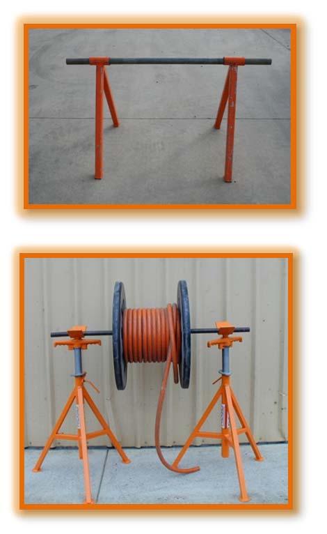 CABLE DRUM STANDS (2 PIECE) 3-2 100KG LIGHT DUTY FRAME Ideal for haul rope Takes up little storage space 575mm Wide x 500 High 15kg set 1500mm Drum Dia