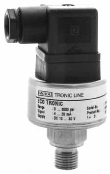 Type ECO-1 OEM Pressure Transmitter 15 psi to 15,000 psi Standard Features Signal Output: 4-20 ma 2-wire or 0-10 V 3-wire Supply Voltage: 10-30 DC (14-30 VDC) Process Connection: 1/4 NPT Male