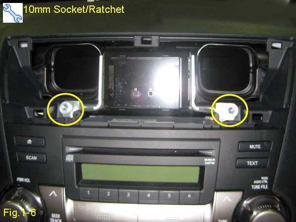 Remove two (2) bolts below the radio assembly using a 10mm socket/ratchet (Insert Image). Fig.