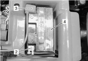 2) Pull the seat lock lever (1) upward, and remove the seat (2).