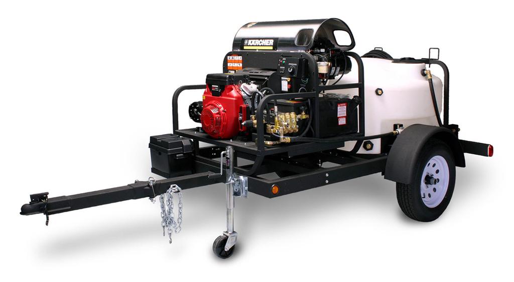 Trailer Systems Customized Mobile Packages Shown with optional Liberty Series hot water pressure washer skid TRK-2500 Kärcher s TRK-2500 pressure washer trailer is designed to accommodate a variety