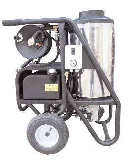 to clean with hot water. Attachment includes hose reel with 50 hose, adjustable thermostat and 5 gallon fuel tank with schedule 80 coil.