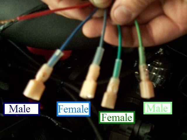 Male terminal 16. Cut the BLACK/GREY wire on the vehicle harness approximately 2 inches from the coil connector. 17.