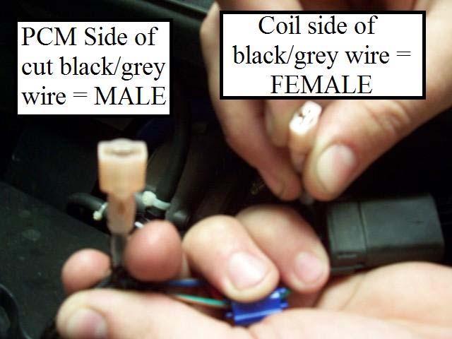 18. Connect the LIGHT BLUE wire from the TCS harness to the PCM Side of the cut BLACK/GREY wire from the vehicle harness.