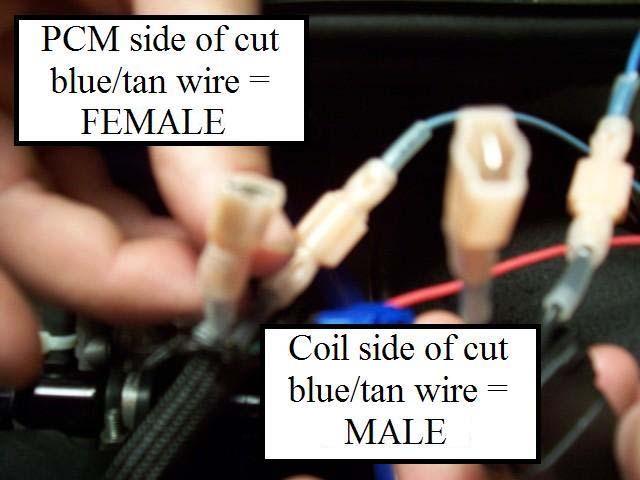 21. Connect the LIGHT GREEN wire from the TCS harness to the PCM Side of the cut BLUE/TAN wire from the vehicle harness.