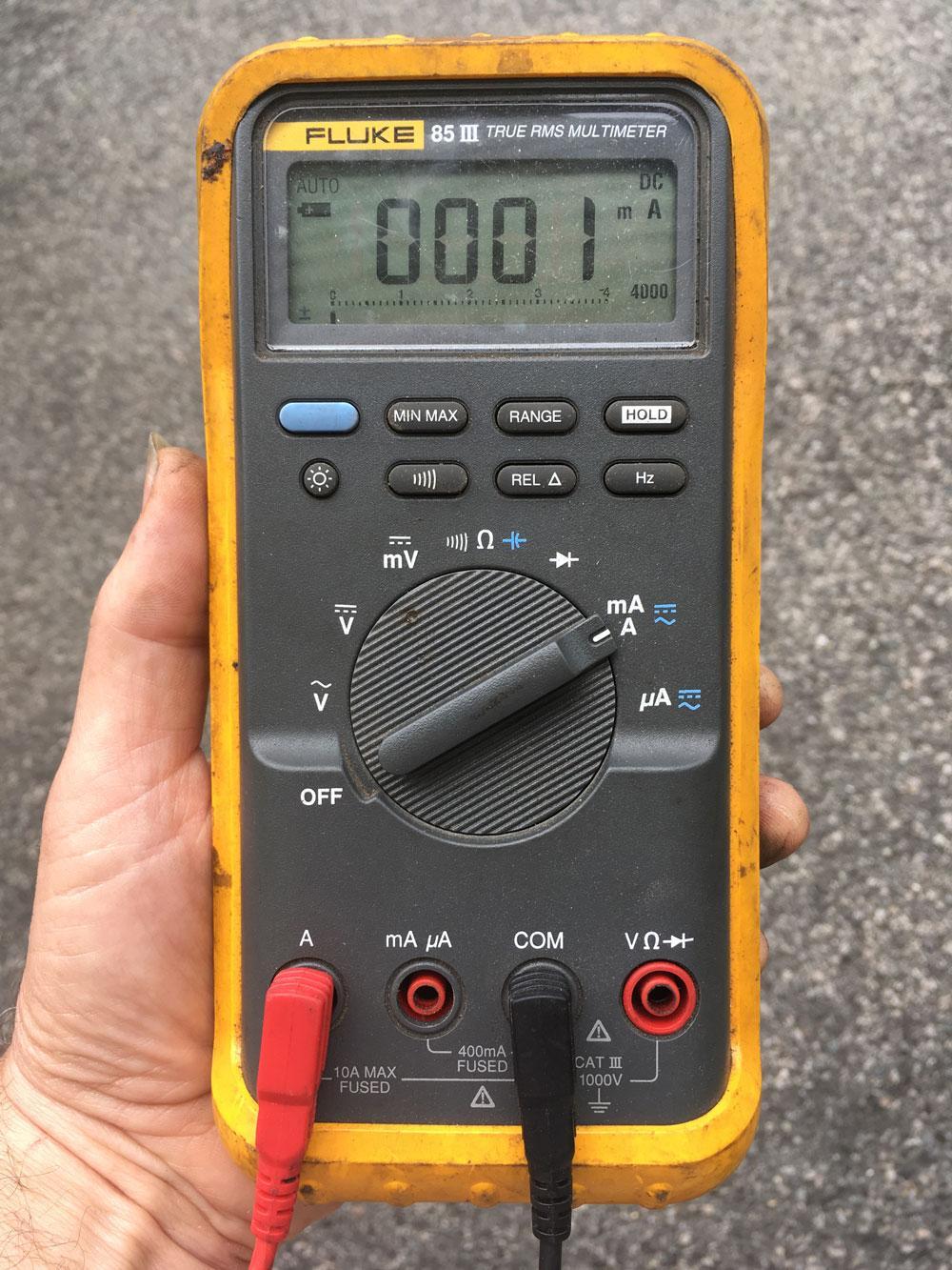 A multimeter configured to measure current on the high amperage
