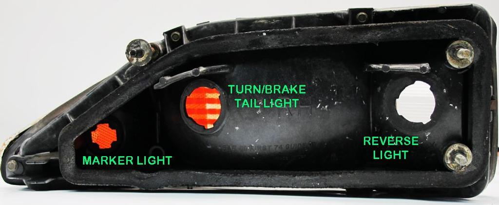 Right Turn/Brake/Tail Light The lens in the center of the tail light assembly is for the right Turn/Brake/Tail Light. This connection will have a section label reading R.