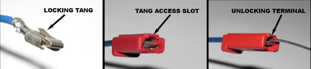 Push the paper clip/stiff wire in to depress the locking tang of the terminal. While pushing the wire into the slot, pull the harness wire from the connector.