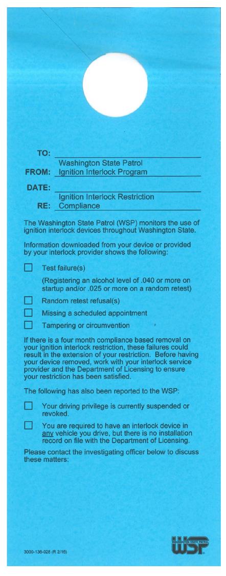 Appendix D Washington State Patrol Compliance Check Door Hanger