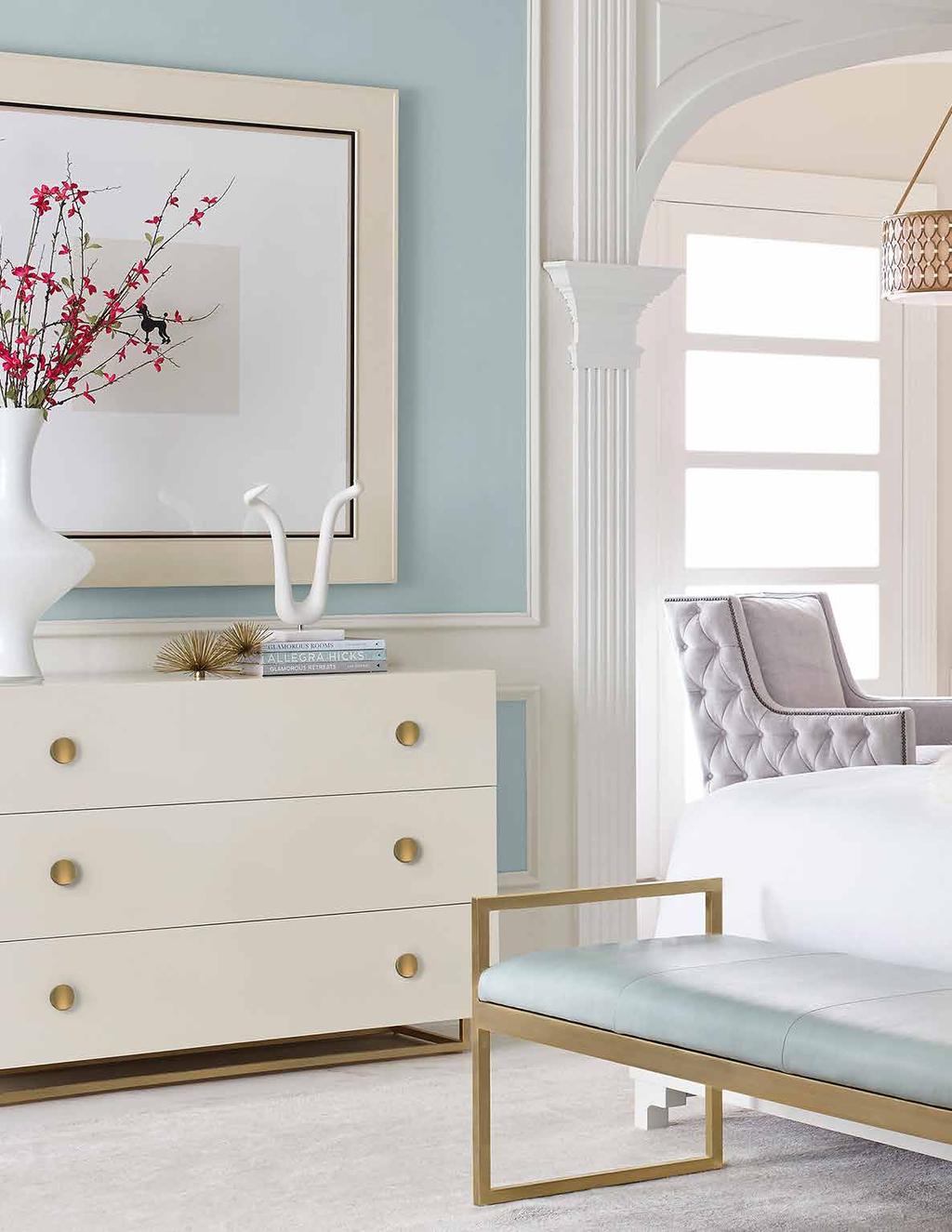Left to Right: K131D Nouveaux Drawer Chest (Kataryna). Finish: MIY Paint, Pristine Gloss in Benjamin Moore Mannequin Cream OC-92.