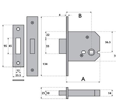 deadlock for doors subject medium frequency use, such as residences, smaller offices and B&Bs. Backset is 57mm.