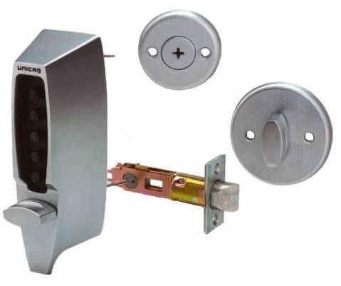 Free-flow function. Digital lock for doors subject to a high frequency of use. Available in satin chrome plate finish, and polished brass finish to special order.