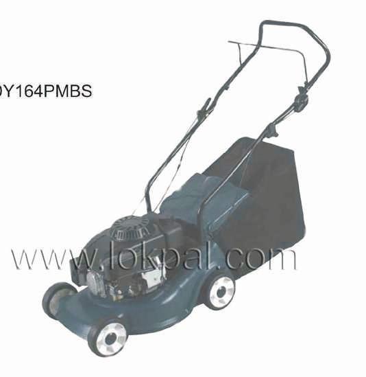 GASOLINE LAWNMOWER Folding push handle can be folded down so mower can be stored in less space.