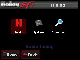 The Basic Tuning allows changes to the Air/Fuel Ratio s the engine runs at and changes to Ignition Timing if a GM HEI or Ford TFI is