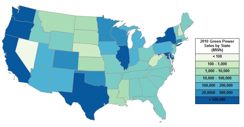 9 Green Power Sales by State Leading states often have multiple utilities actively engaging their