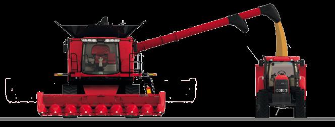 Case IH combines utilise the top unloading principle to load into high-sided grain trailers and chaser bins quickly and easily.