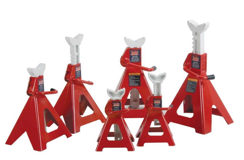 RATCHET STYLE JACK STANDS BH5120B BH5060B BH5030B Counter-weighted pawl locks ratchet bar securely in place