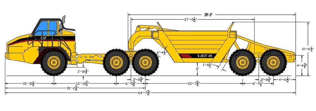 E-45 EJECTOR TRAILER Designed by contractor for the heavy construction market. Over 60 Caterpillar parts are used in the design and construction of the E-45.