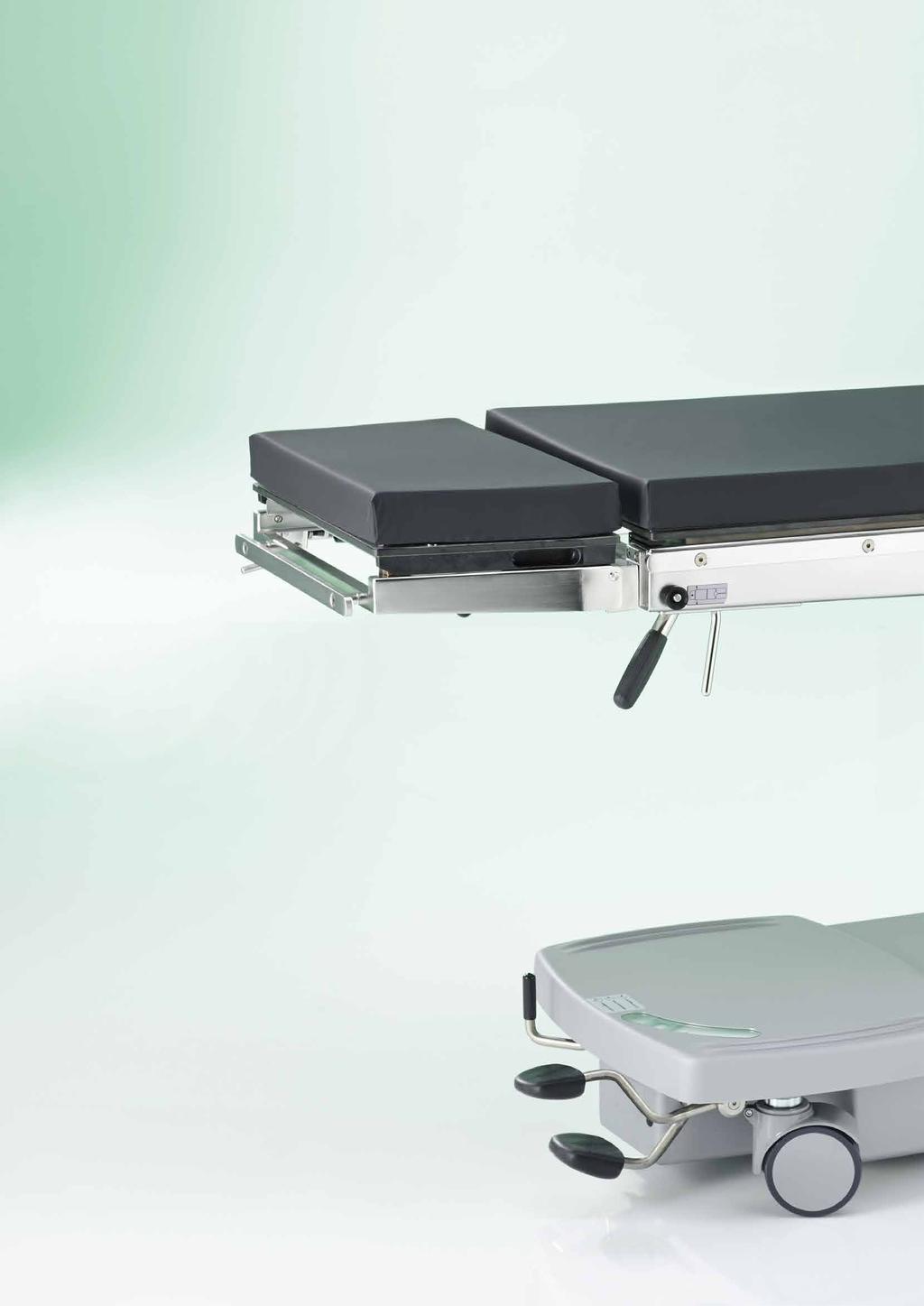 OPX mobilis 200 Mobile and light-weight Operating Tables Soft, detachable SAF pads, pressure absorbent, impermeable to fluids and antistatic Tunnel for X-ray cassette, radiolucent table top Back