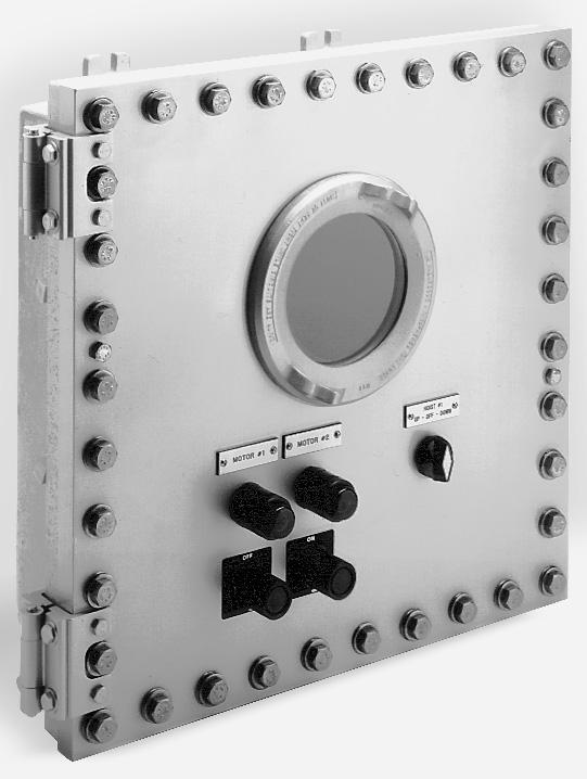 means of grouping control stations for centralized process control in hazardous areas in minimum space to provide the necessary pushbuttons, pilot lights, selector switches, tumbler switches and
