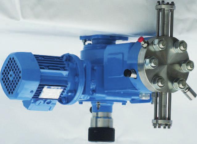 Hydraulic double diaphragm metering pump in AISI 316L stainless steel Mechanisms Full motion type in different sizes Internal worm gearbox, oil bath lubricated with low noise emissions Rotating parts