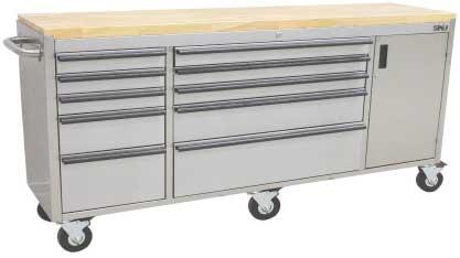 Workshop Storage Normal Value 2700 2295 Model: SP40005 Stainless Steel 1830mm Luxury Series Workshop Roller Cabinet Seam Welded Body for High Strength Solid Timber Worktop Heavy Duty 24 Ball Bearing