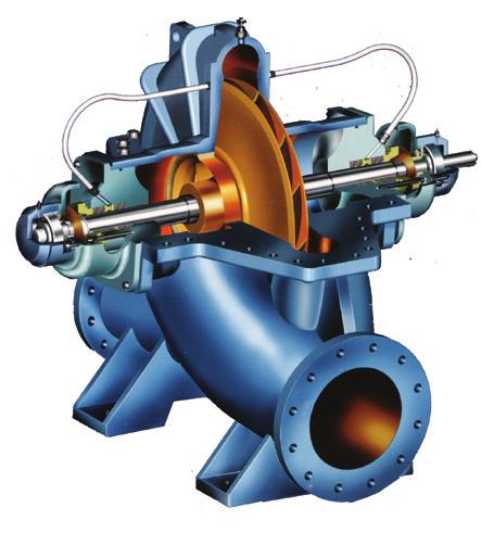HORIZONTAL AXIALLY SPLIT CASING PUMPS Range : Delivery size upto 1220 mm Capacity up to 24,000 m³/hr Head up to 180 meters Applications : Suitable for handling water with slight impurities in