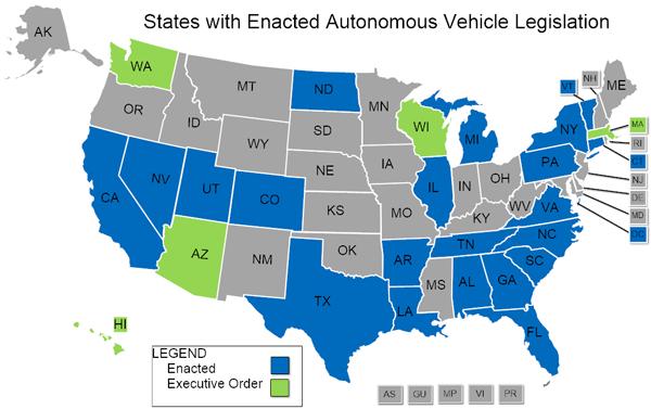 States Are Supporting Testing of AVs 21 Arizona and Massachusetts governors signed executive orders supporting AV testing.