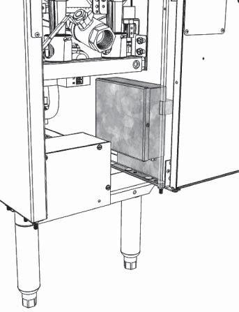E. Install new External Spark Module Box assembly: 1. Open the fryer door. On drop-in units, remove the front plate panel - (4) screws securing it to the side panels. 2.