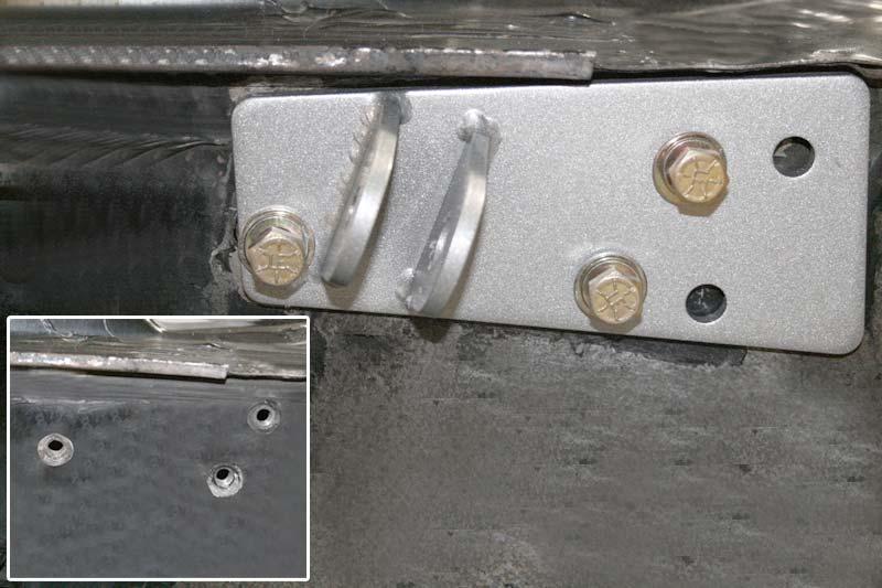 The bracket mounts with the straight edge up and the 4 holed end facing to the outside of the car with the welded tabs angling in towards the clip. Use the 3/8 x 1½ x 18 bolts torque 30 foot lbs.