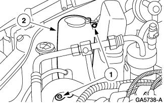Page 2 of 5 9. Install the coolant expansion tank. 1. Position the coolant expansion tank. 2. Install the bolts. 10. Remove the engine air relief plug. 11.