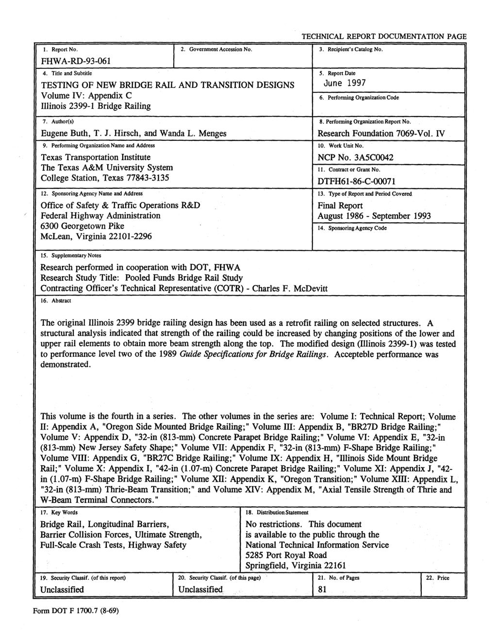 TECHNICAL REPORT DOCUMENTATION PAGE 1. Report No. 2. Government Accession No. FHW A-RD-93-061 4.