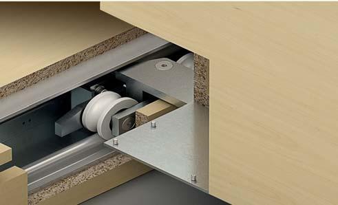Sliding Timber Door Fittings Mobilus 300 VF, for cabinet weights up to 300 kg, with soft closing mechanism on both sides Storage solution for up to 36 %