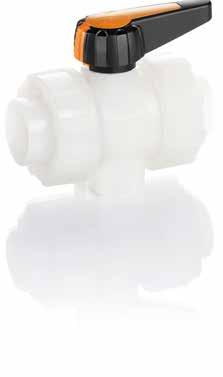 The ball valve is available in the following materials: PP (polypropylene), PVC-U (polyvinyl chloride) and PVDF (polyvinylidene fluoride) in combination with high-end elastomers.